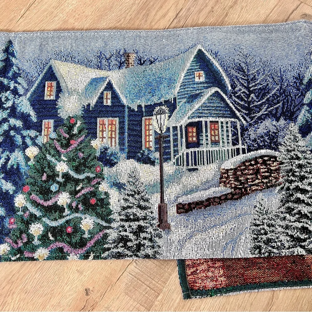 Christmas Tapestry Table Runner Winter Scene & Horse Tree‎ 70” X  13”
